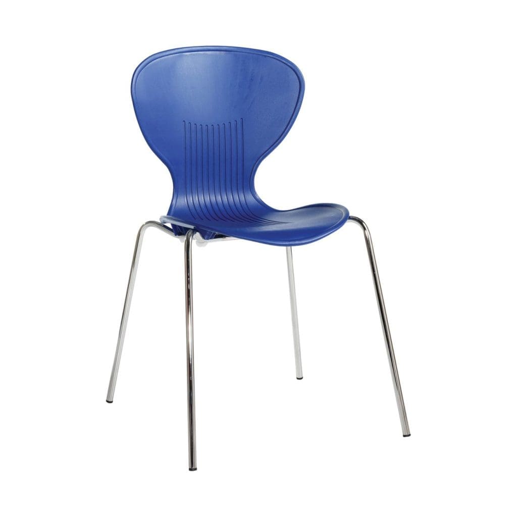 Sienna chair with curved plastic seat and chrome legs in orange