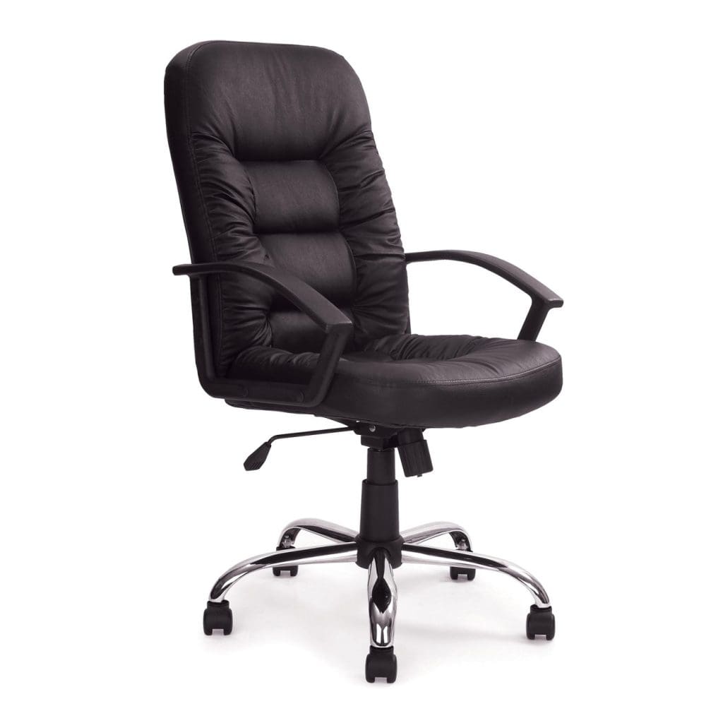 Fleet high back leather faced executive armchair with ruched panel detailing and chrome base