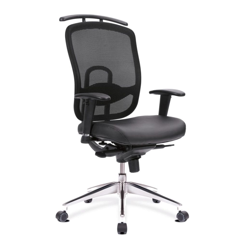 High back mesh executive armchair with coat hanger and padded T-shaped arms