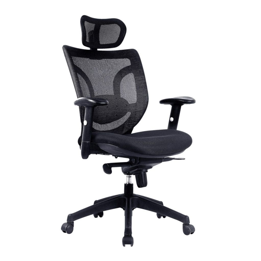 Newton high back mesh executive armchair with integral headrest and knee tilt adjustment