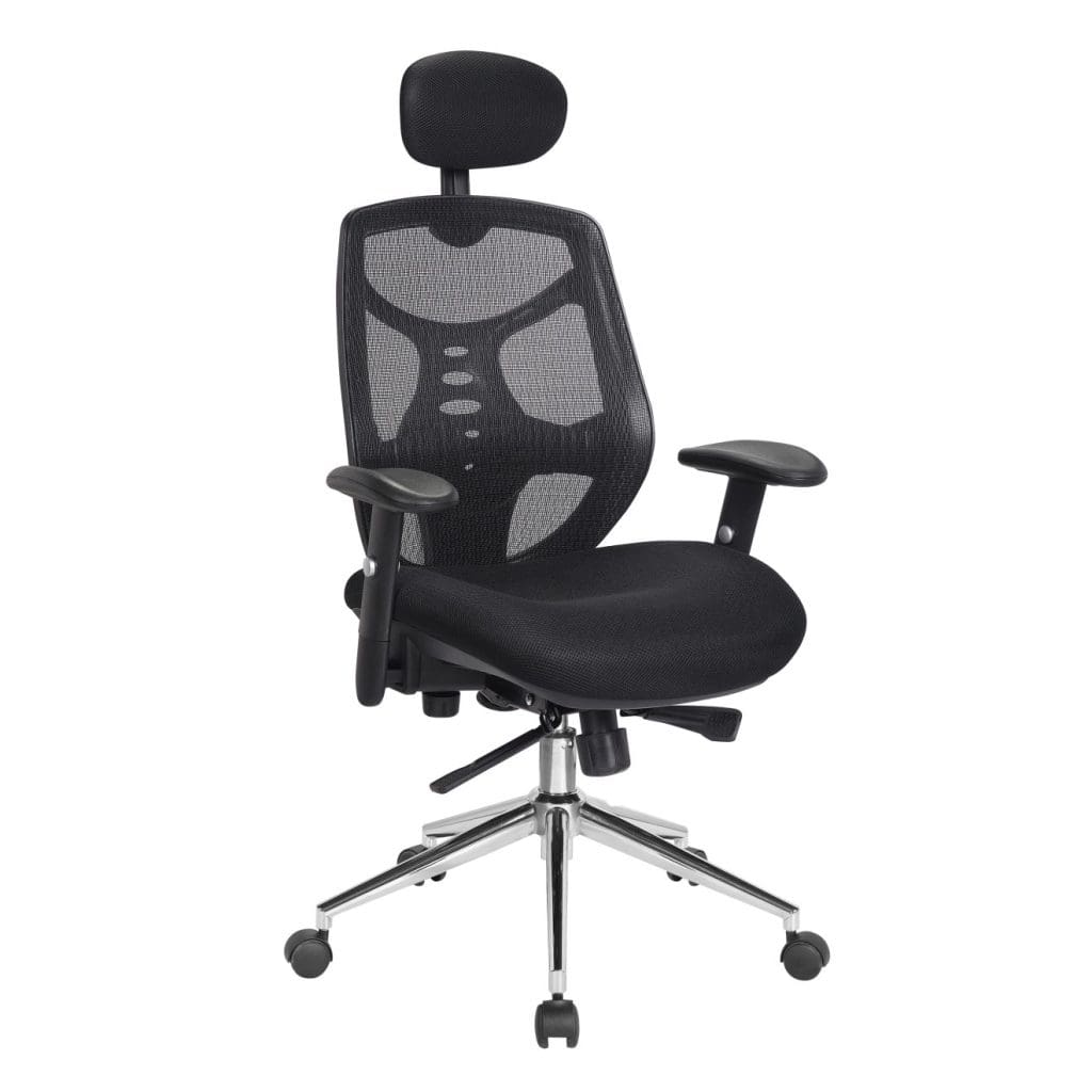Polaris high back mesh executive armchair with adjustable headrest and chrome base
