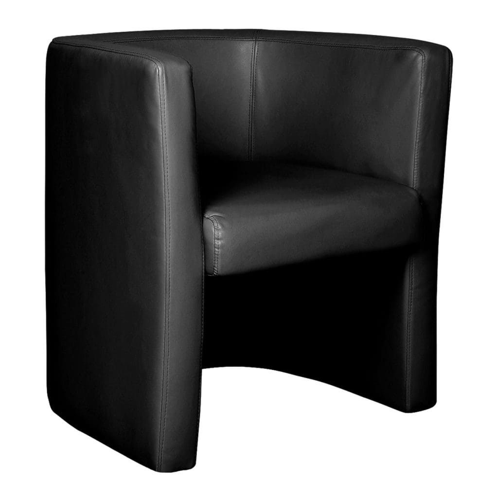 Low back leather-faced tub chair with modern stitching and robust frame